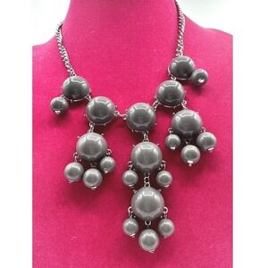 Chic Grey Bubble Bead Statement Necklace Silver‎ Chain Chunky Bib J-01